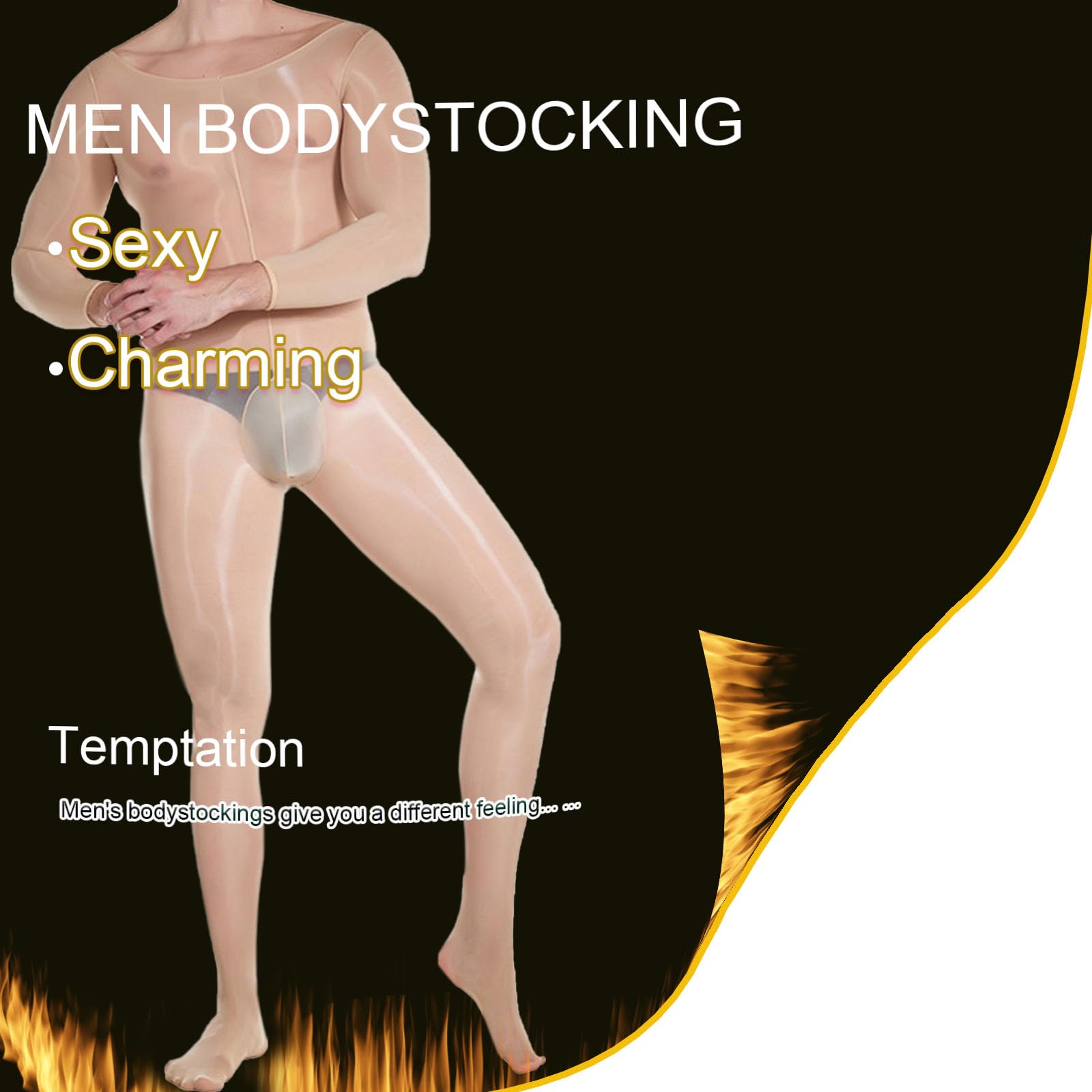 HTRUIYATY Herren Glänzende Bodystocking 8D Ganzkörperstrumpfhose Men Jumpsuit Elastische und stylische Bodysuit