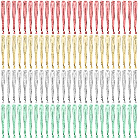 Hand Tied Christmas Ornament Hangers Ribbon, Christmas Ornaments Hanger String, Christmas Ornament Ribbon Hangers for Xmas Ornament Hanging Decorations (Gold, Silver, Red, Green, 600 Pcs) Cover