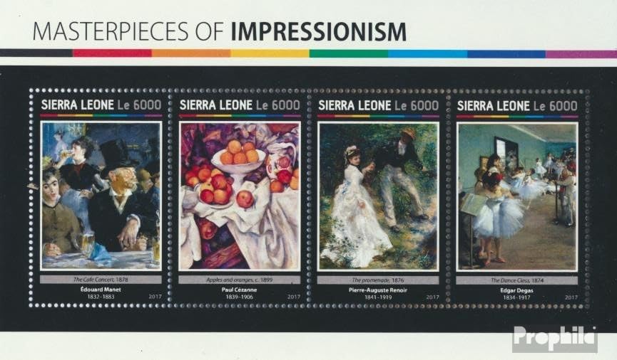 Prophila Collection Sierra Sierra Leona Leona 8080-8083 Sheetlet (Completa. edición.) Nuevo con Goma Original ** MNH 2017 Obras maestras del Impresionismo (Sellos para los coleccionistas) Pintura