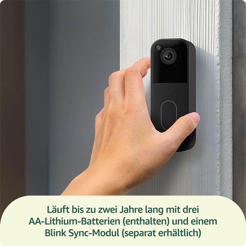 Blink Videotürklingel | Einzelgerät | Kopf-bis-Fuß-Aufnahme in HD, 2 Jahre Batterielaufzeit, IP65, Funktioniert mit Alexa, Erforderliches Sync-Modul nicht enthalten – Schwarz