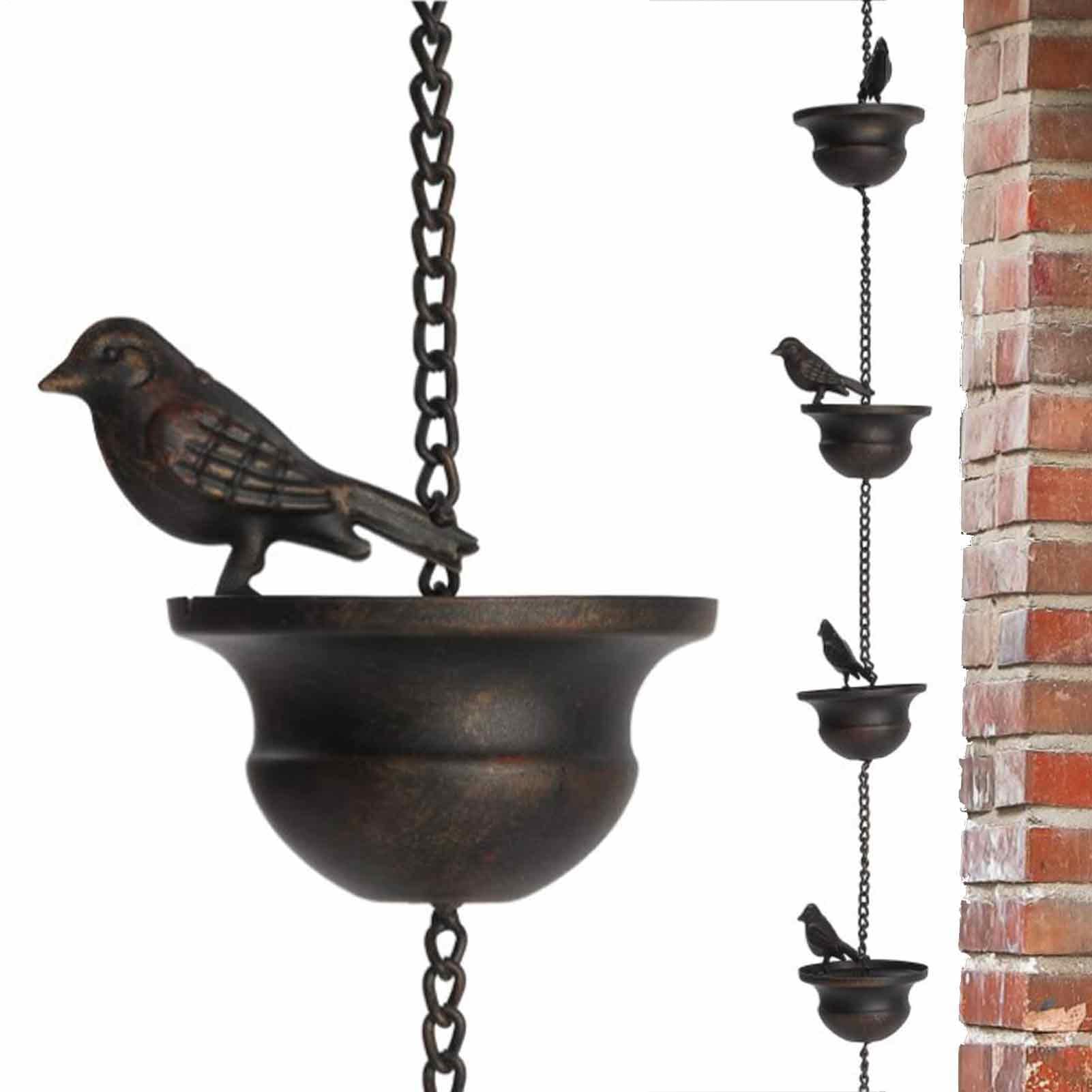 Chaîne de pluie pour gouttière Bronze foncé 2,4 m 18 oiseaux