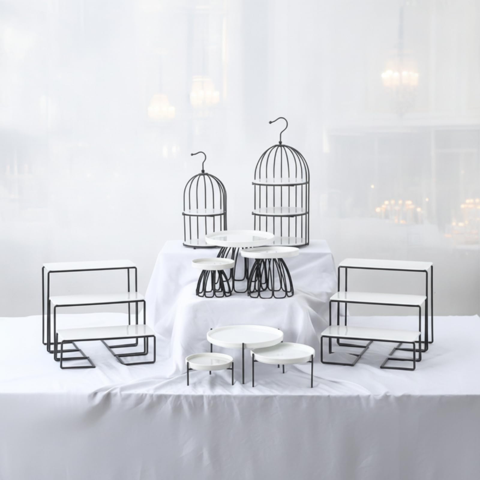 14 Piezas Exhibidor Cerámica con Estructura Metálica Escalonado Exhibidor Postres Elegan Banja Reposría para Bodas, Fiestas