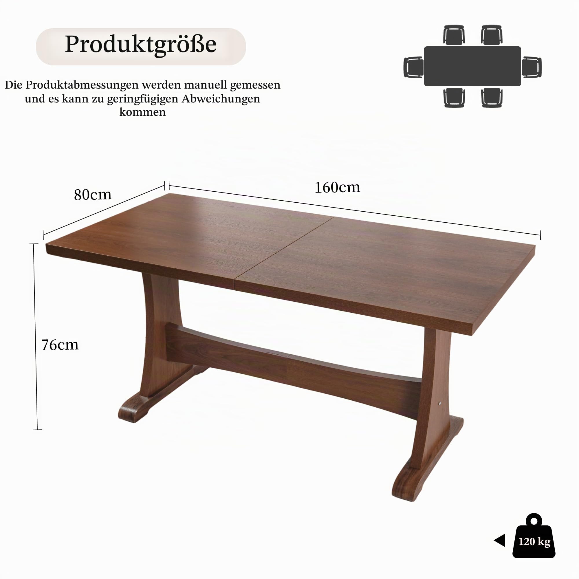 JIEXI Esstisch 160 cm mit 6 Stühlen, Essgruppe MDF-Esstisch und Stuhl-Set für 6 Personen, Moderne Bauernhaus-Küchen-Esszimmer-Möbel (Brauner Esstisch)