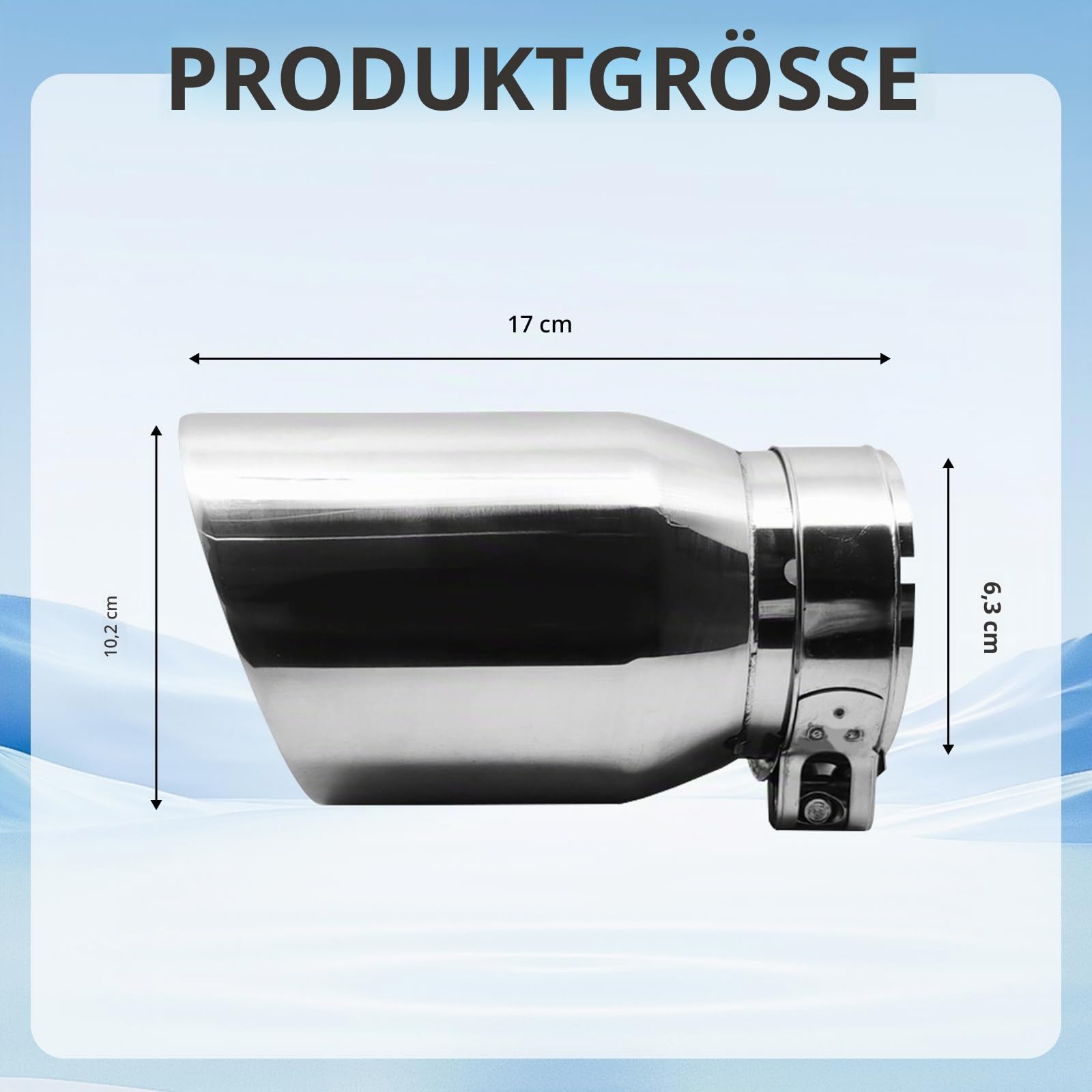 Auspuffspitzen, 170 mm Edelstahl Auto Auspuff mit Doppelwandigen Polierten Design Auslass Auspuffspitze mit 102 mm Luftauslass Schrägschnitt Schalldämpfer Spitze für 63 mm Endrohre (Silber, 2 Stück)