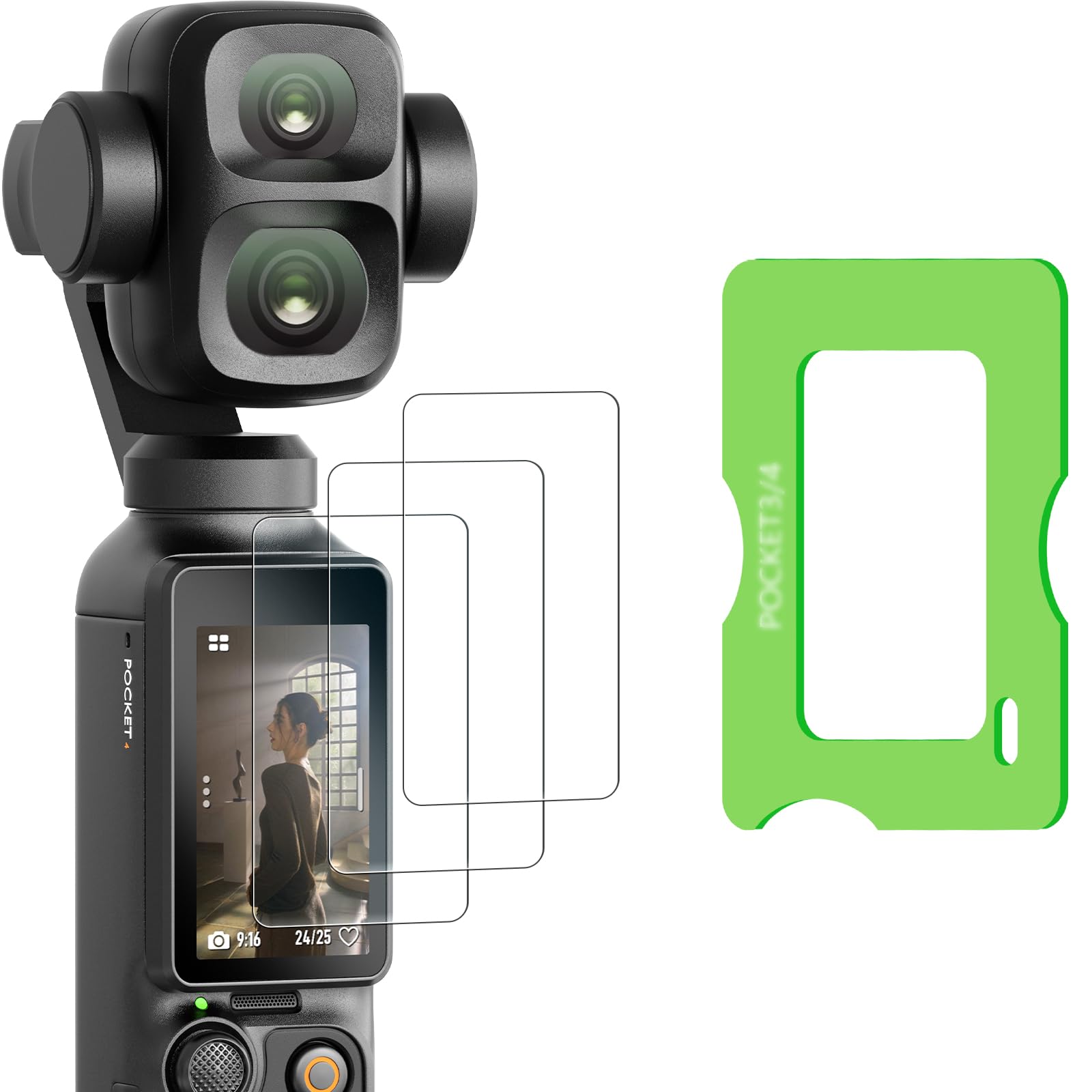 AMAZEAR Screen Protector for DJI Osmo Pocket 4P (3 Pack), Pocket 4 Pro Accessories Tempered Glass Screen Protective Cover, 9H Hardness, Ultra HD, Touch Sensitive, Bubble-Free(TGP & Frame) Pocket 4P TGP x3