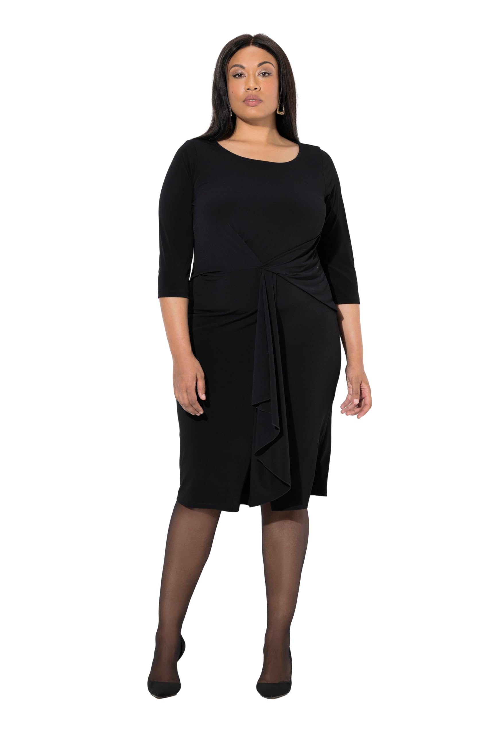 Ulla Popken Damen große Größen Übergrößen Plus Size Midikleid, Drapierung, Rundhals, ärmellos 847545