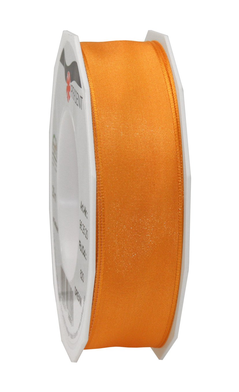 C.E. Pattberg Dream Ribbon with Wired Edges - Orange, 20 m Gifts Band for Colourful Presents, 25 mm Width, Decorative Ribbon for Christmas, Easter, Baby Showers, Wedding Presents, Etc - Easy to Form