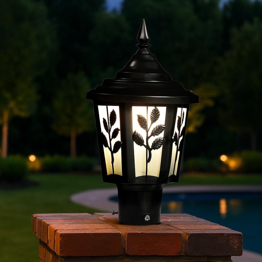 Areezo Waterproof Black Tree Leaf Design Outdoor Gate Light for Pillar and Boundary Wall – Black Finish (Bulbnot Incl.) (1 Piece) 1
