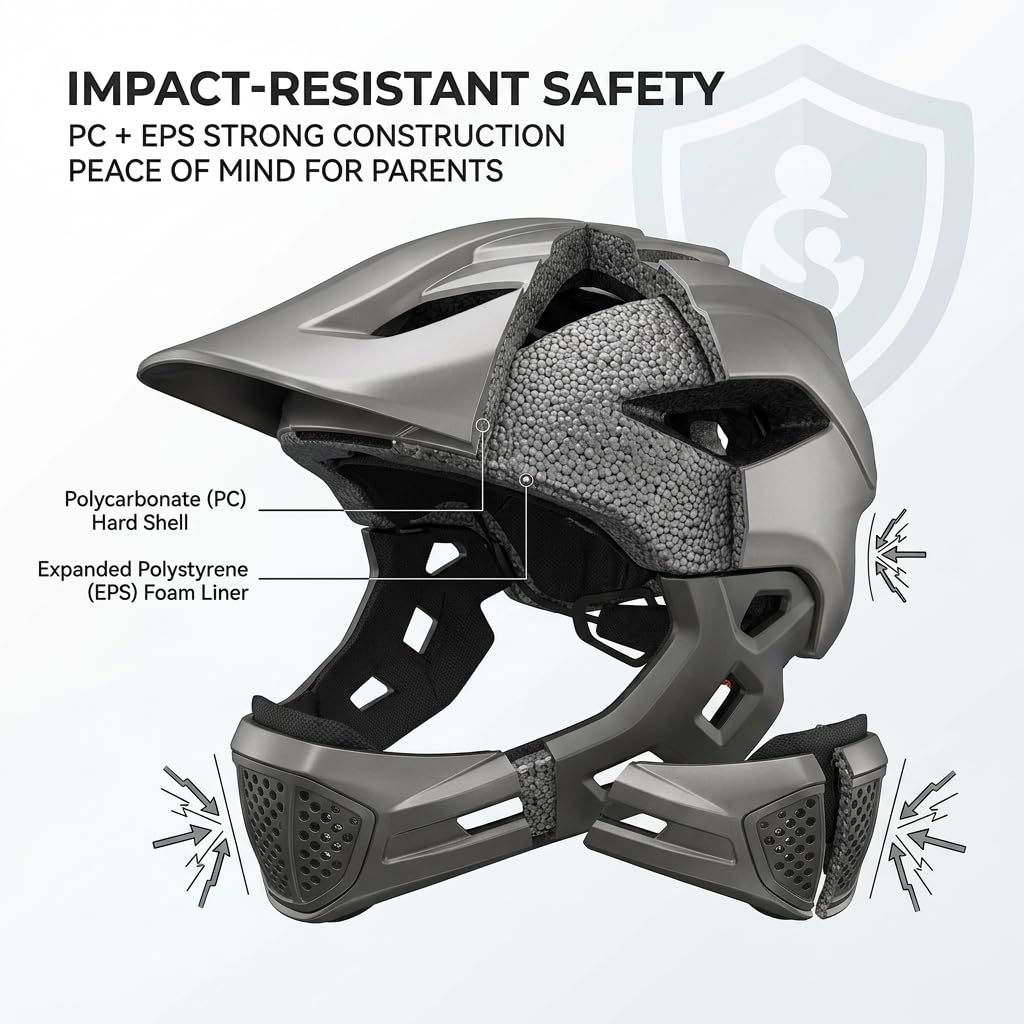 Chrees Casco de Bicicleta Integral para Niños, Casco de Bicicleta de Montaña, BMX, Protector de Barbilla Desmontable, de Integral 2 en 1 para Exteriores,