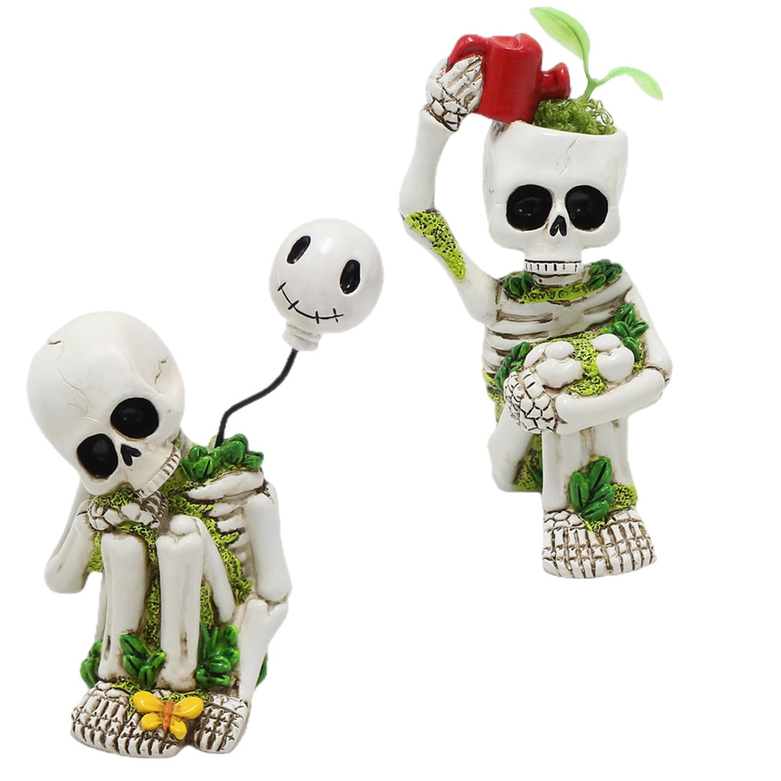 Statues squelettes en résine pour Halloween : lot de 2 décors de jardin
