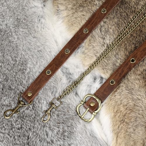 Image of HiiFeuer Medieval DIY Faux Leather Metal Chain Belt, Vintage Adjustable Thin Belt For Women, Retro Skinny Belt For Dresses