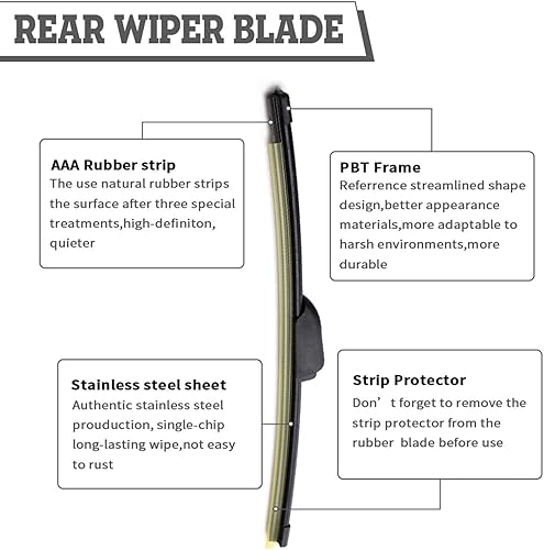 Miniatura 5 de Juego de 2 limpiaparabrisas trasero de repuesto para Hyundai Elantra GT 2013-2017, Jaguar F-PACE 2017-2022, E-PACE 2018-2023, Kia Forte 2014-2018