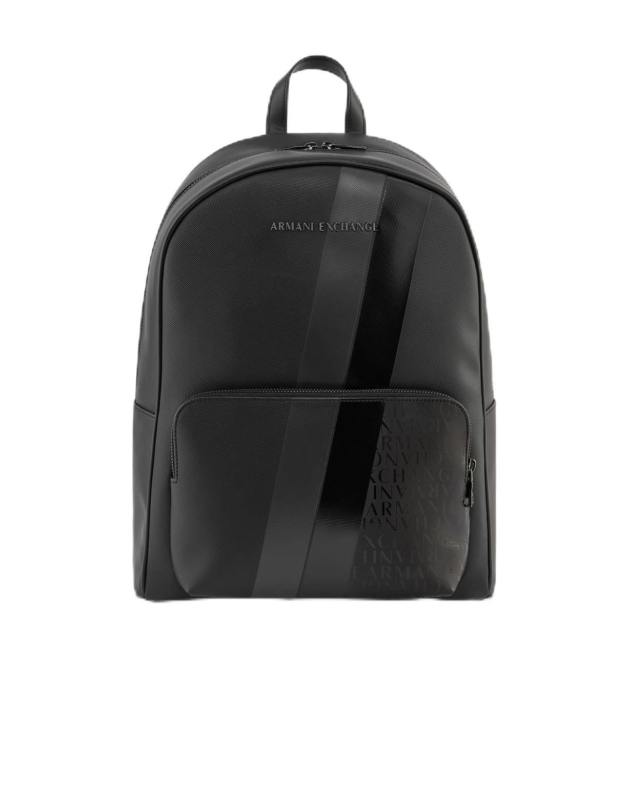 Armani Exchange Men's Dylan, Essential, Two Stripes Metal Logo Backpack, Black/Gunmetal