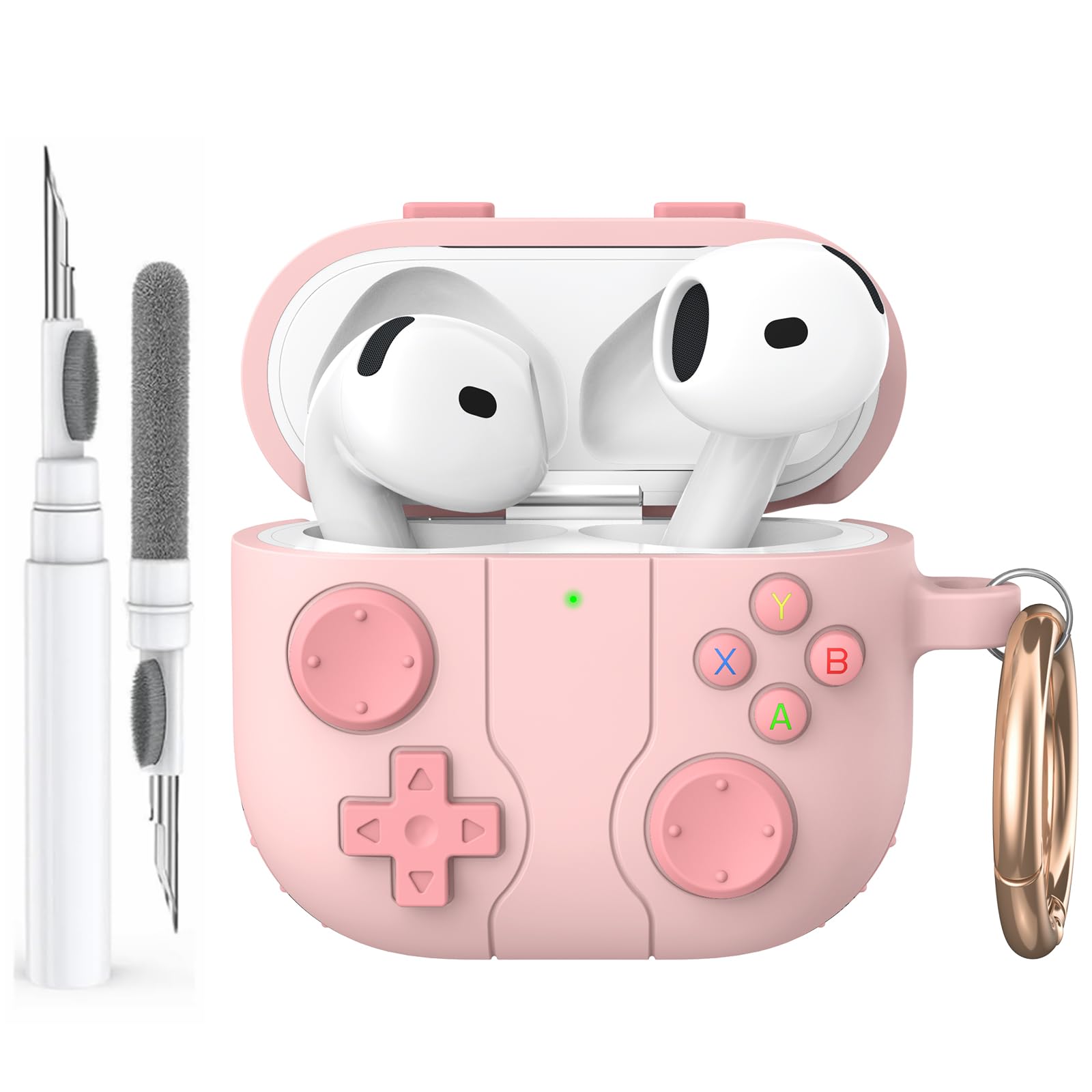AhaStyle AirPods 4 Case Cover with Cleaning Kit Retro Handheld Game Console Design for AirPods 4th Generation Case Soft Silicone Protective Cover Skin for Apple AirPods 4 2024 Charging Case (Pink)