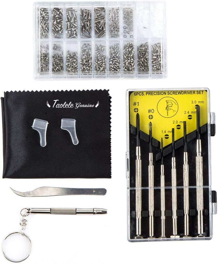 Taolele Glasses Repair Kit, 6 Pcs Screwdrivers, Tweezers, Micro Screwdriver, Glasses Cloth and Ear Hook for Glasses, Sunglasses, Watches and Mobile Phones Repair Tool