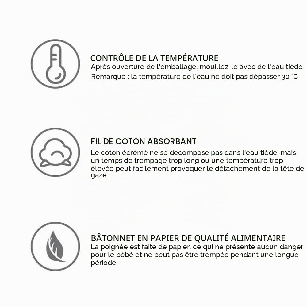 Yolispa Nettoyant buccal pour bébé, lot de 30 brosses à dents jetables pour bébé, gaze de coton douce, bâton de nettoyage de la bouche pour nouveau-né, soins dentaires pour bébé de 0 à 36 mois