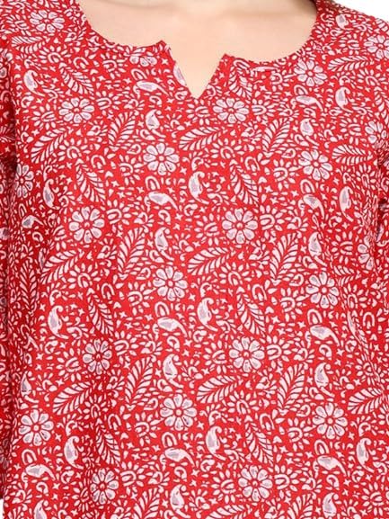 Image of Vlazom Women's Cotton Night Suit Set - Printed Co-Ord 2-Piece Pajama Set | Soft Sleepwear & Loungewear for Women (Red, S)