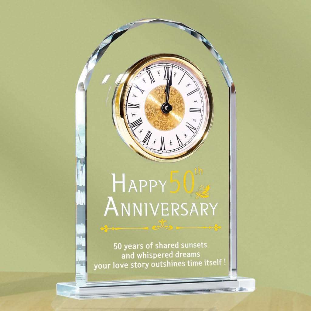 Véfaîî 50th Anniversary Wedding Gift, Anniversary Quartz Clock, Desk Gold Clock Gifts Golden Wedding, 50 Years of Marriage for Husband Wife, Parents (50th Anniversary)