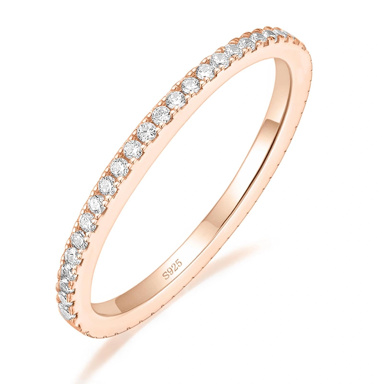 EAMTI 2mm 925 Sterling Silver Wedding Band Cubic Zirconia Full Eternity Stackable Engagement Ring Size 3-13