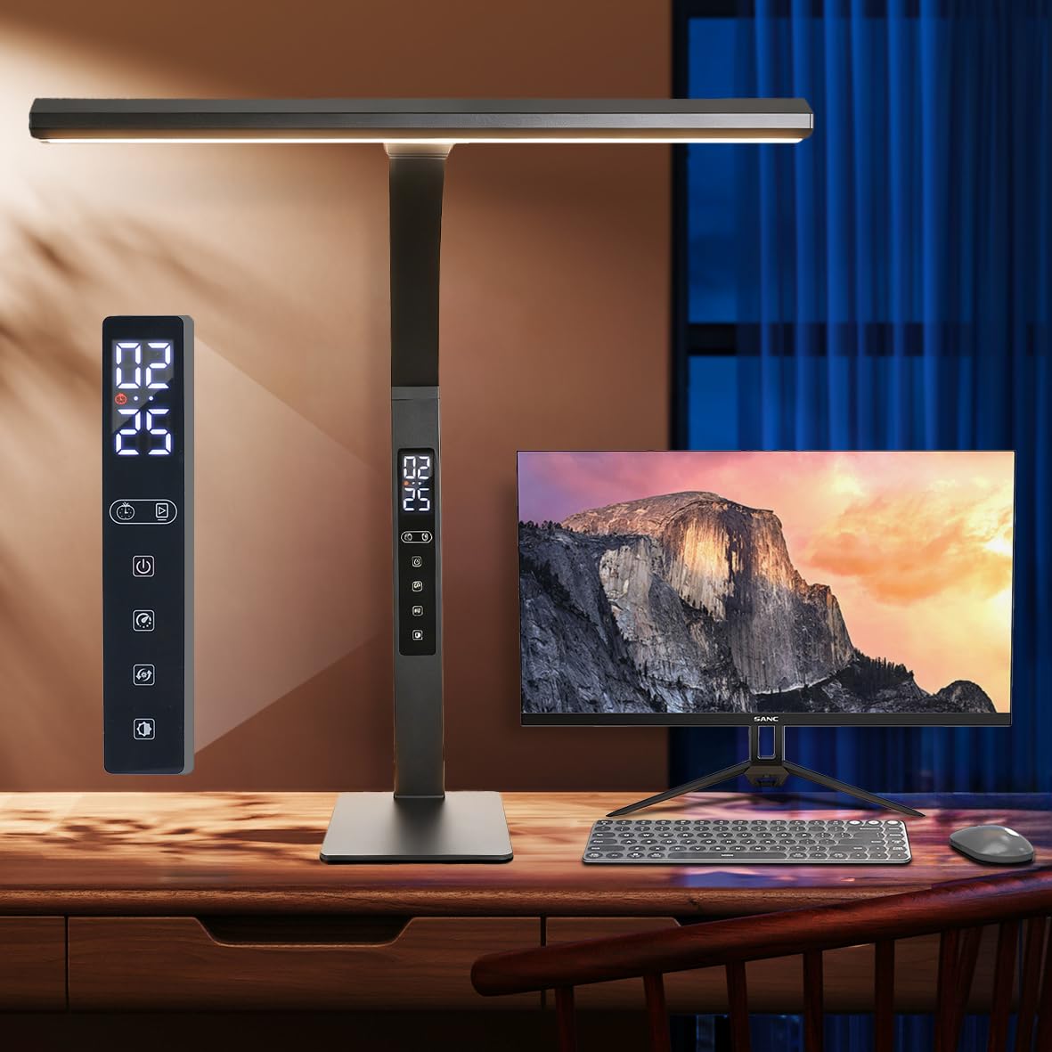 LED desk lamp for home office, architect computer work light,Touch color temperature stepless dimming and adjustable flexible gooseneck tube. desk lamp with clock , suitable for reading and studying. Black