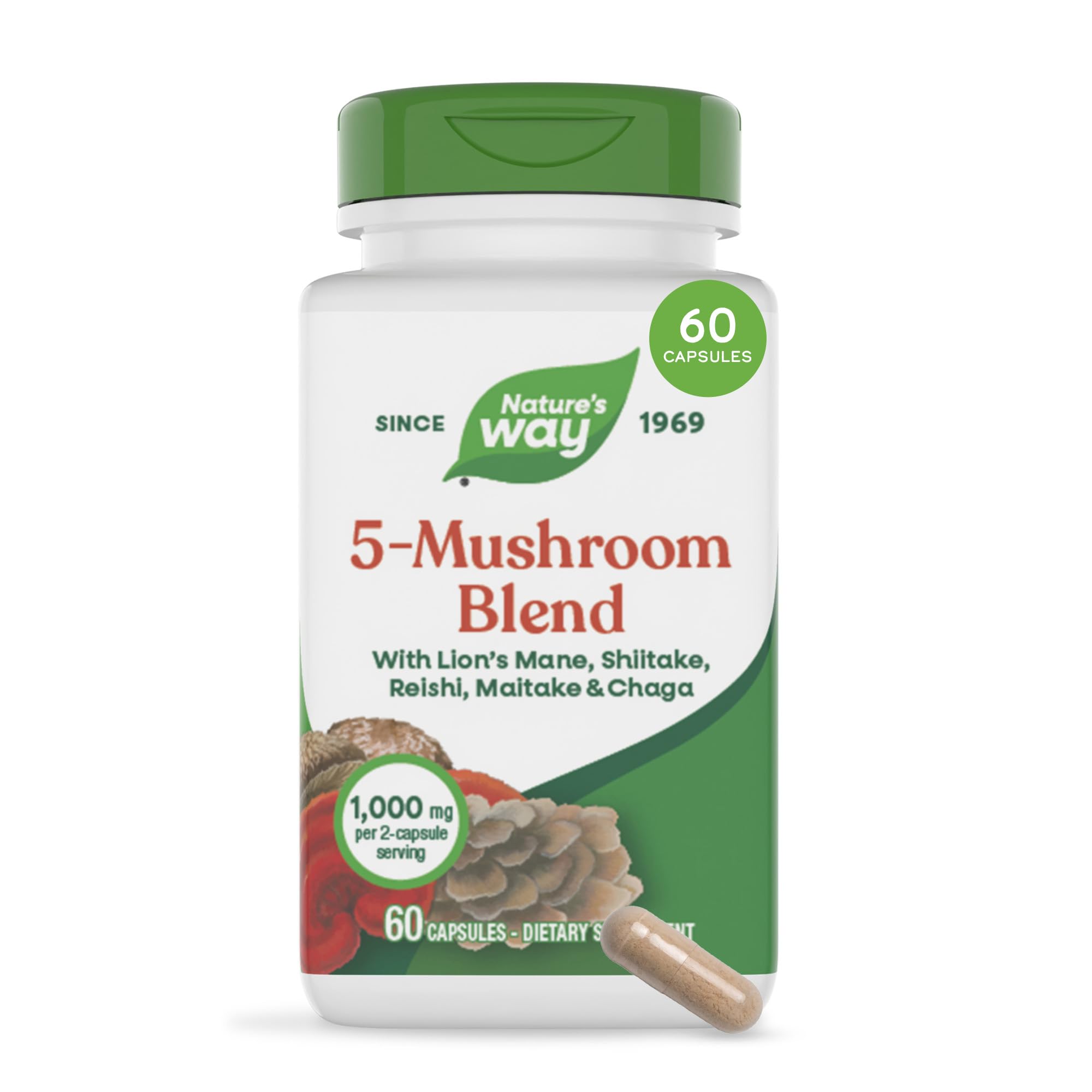Nature's Way 5-Mushroom Blend, 1,000 mg Mushroom Blend per Serving, 60 ct