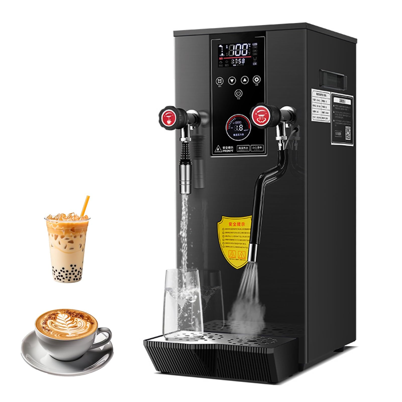 HCZKIUJY Milk Frother - Full Automatic Steam Coffee Machine with LED Display for Cafes and Tea Shops (Black)