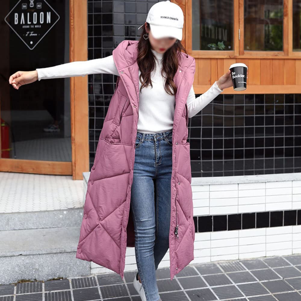 Gilet in Piumino Donna Gilet Trapuntato Autunno Invernali Smanicato Piumino Canottiera Mode Leggermente Imbottito Giacca con Cappuccio Gilet con Tasche Casual con Cerniera Outerwear,Rosa,XL