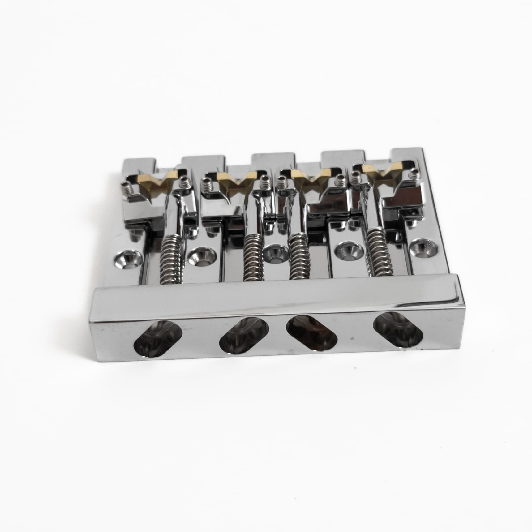4-strunowy mostek basowy High Mass – regulowany chrom/złoty mostek zastępczy do elektrycznej gitary basowej, kompatybilny z Fender Jazz Bass i Precision Bass (chrom)