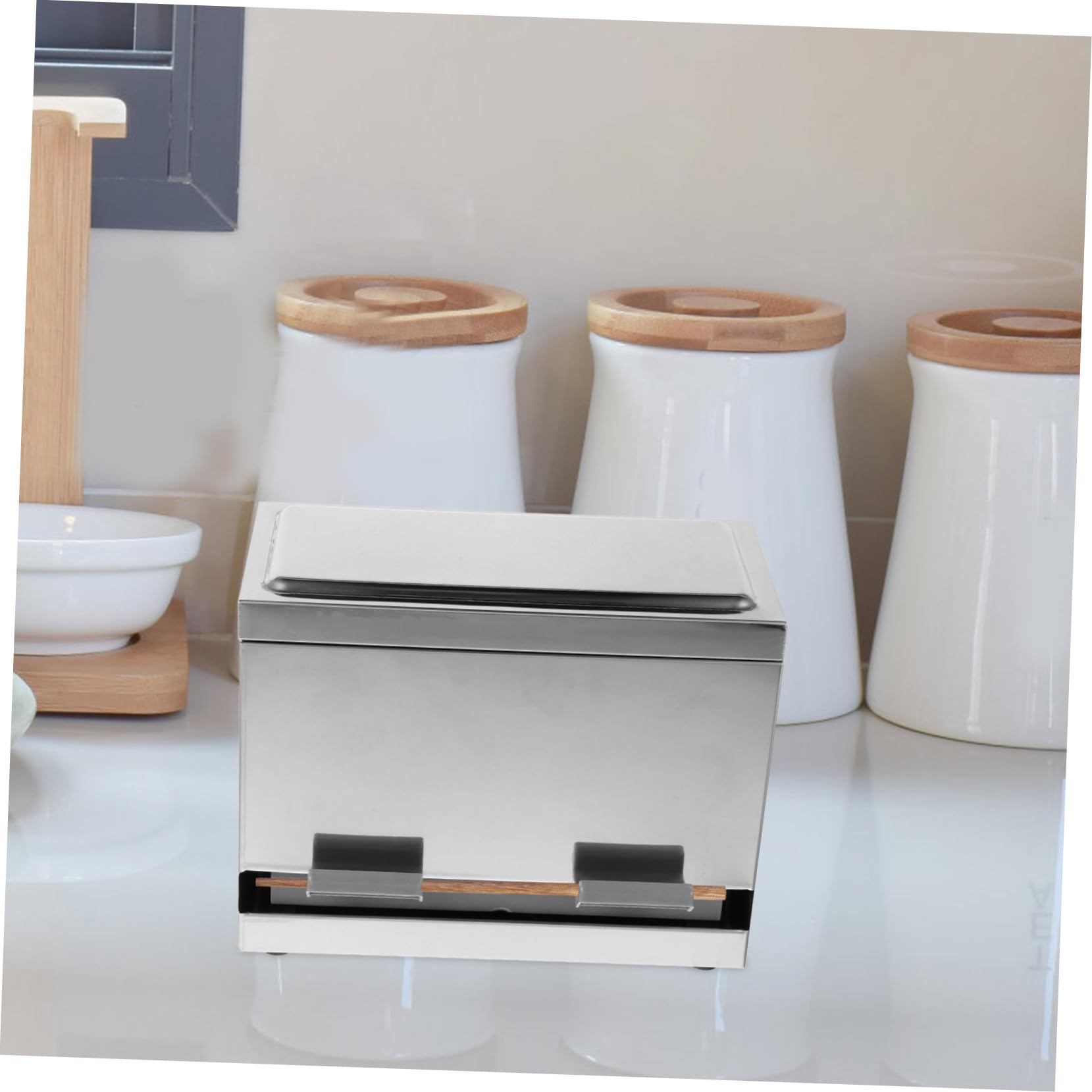Automatischer Edelstahl Strohhalm Essstäbchenhalter mit Pressmechanismus Langlebige Aufbewahrungsbox für Gastronomie und Zuhause Vielseitig Platzsparend für Cafés und Restaurants
