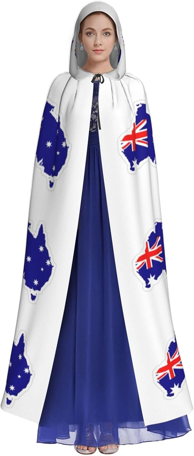 Australian Flag Map print Hooded Robe Cloak for Adult Halloween Wizard Vampire Cosplay Costume Fancy Cool Cape