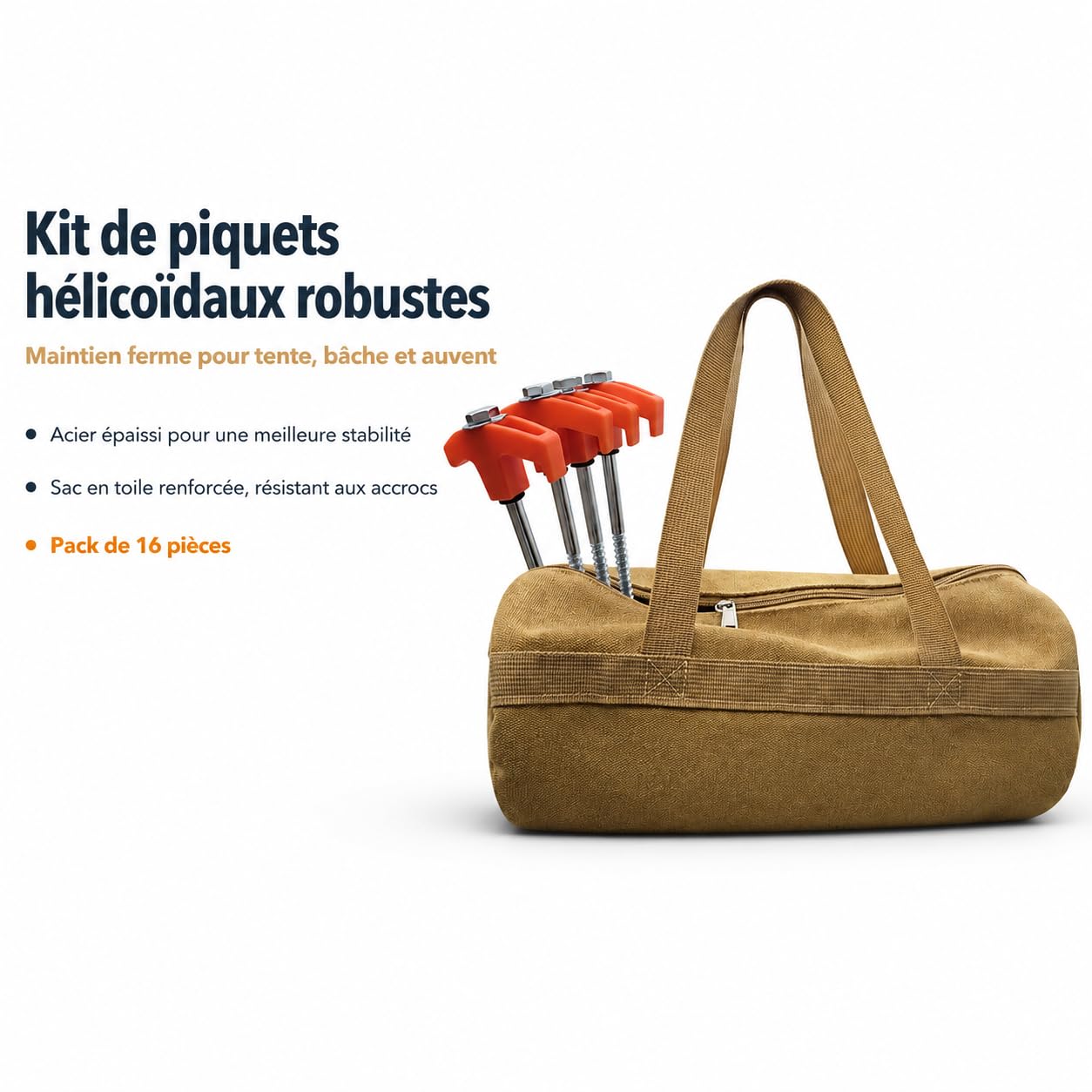 12 pièces Piquet ancrage en Acier 25 cm, Sardines Tente hexagonales renforcées avec Sac Rangement, piquets d'ancrage pour Tente familiale, 16 pièces