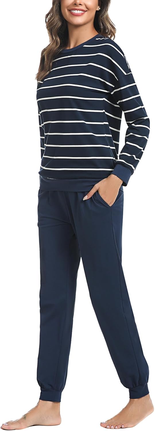 Soft Womens Pajama Sets Cotton Long Sleeve Pj Sets Comfy 2 Piece Sleepwear Cozy Loungewear Nightwear With Pockets - Image 2