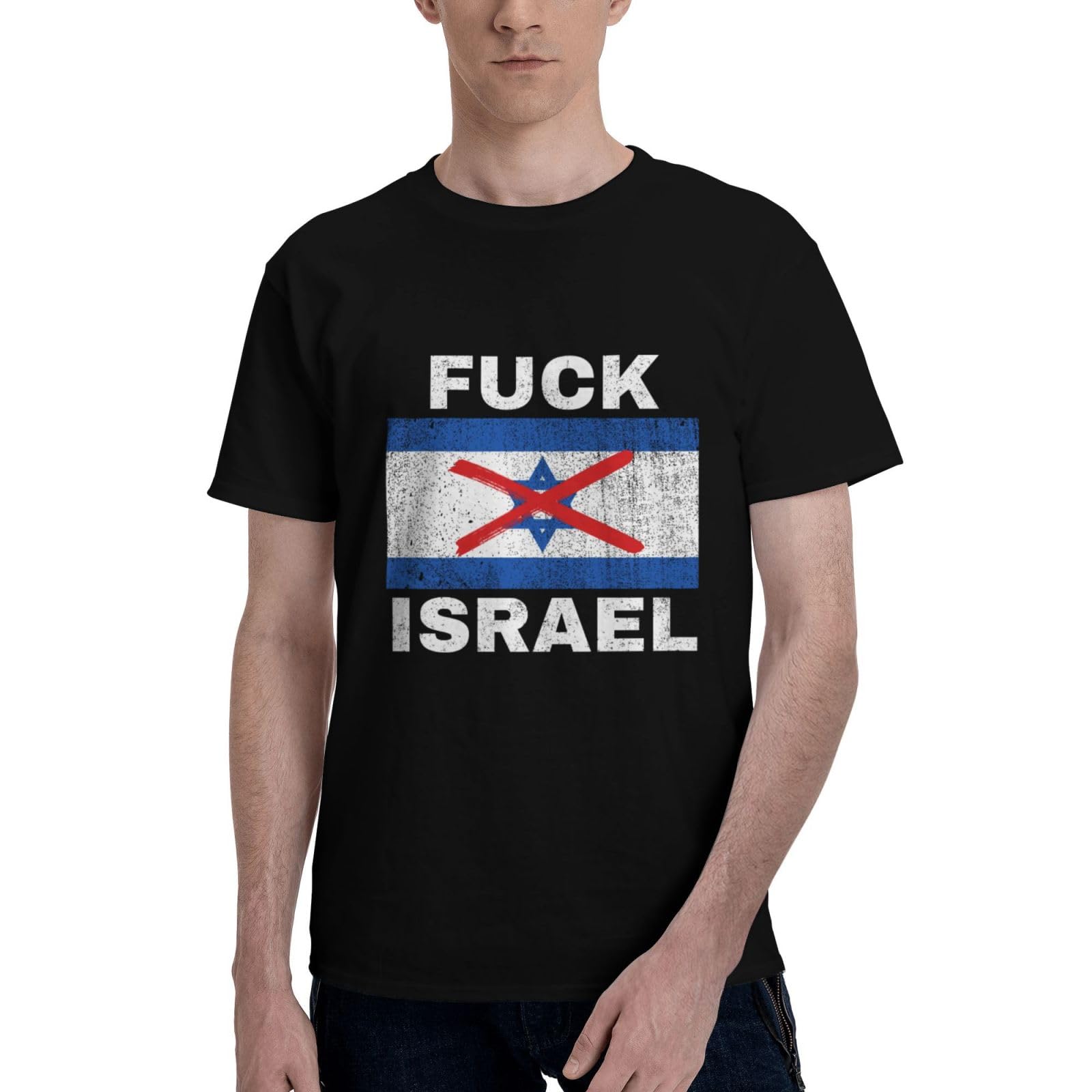KWQDOZF Fuck Israel Free Palestine Save Gaza T Shirt Round Neck Cotton Shirts for Men
