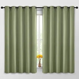 Yakamok 63 Inch Long Blackout Curtains Room Darkening Thermal Insulated with Grommet Window Curtain for Bedroom, 62Wx63L inch, Sage Green, 2 Panels