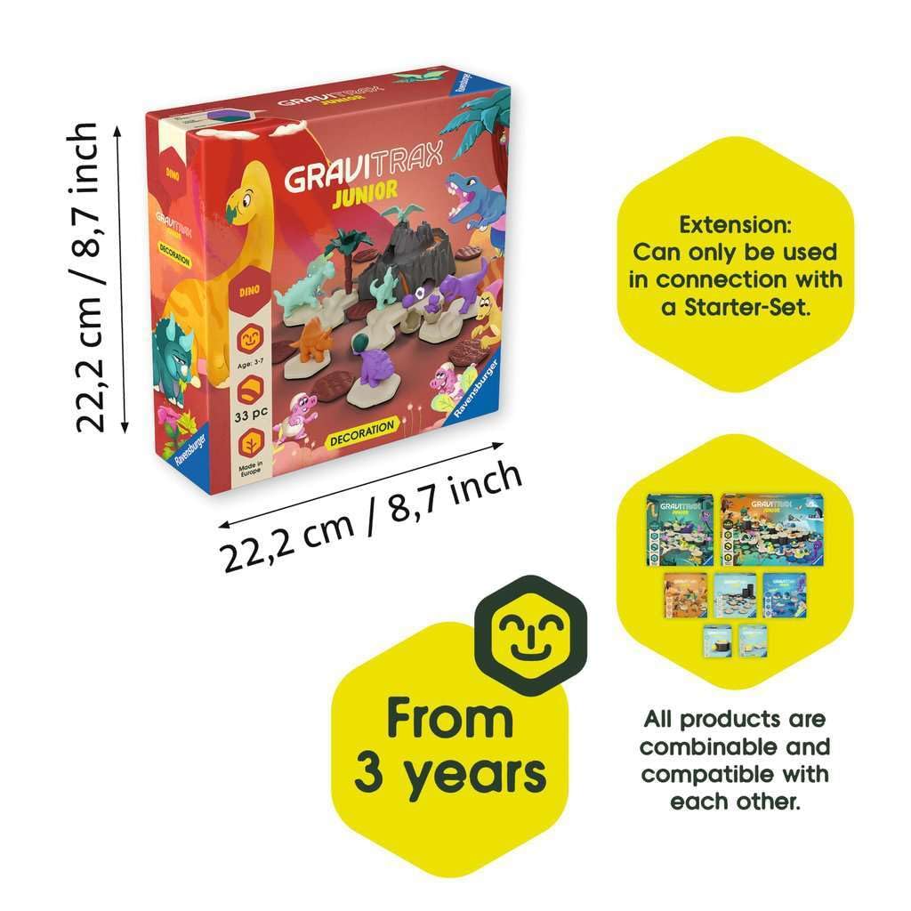 Ravensburger GraviTrax Junior Extension Dino 24587 - pista da baseball a partire da 3 anni - pista in marmo e giocattolo da costruzione per bambini - dinosauro regalo per ragazzi e ragazze