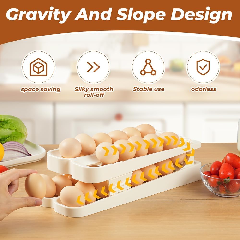 Distributeur D'œufs Pour Réfrigérateur – Rangement Automatique Des œufs à 4 Niveaux | Organiseur D'œufs De Grande Capacité | Rouleau à œufs Peu Encombrant | Coquetier Pour Réfrigérateur