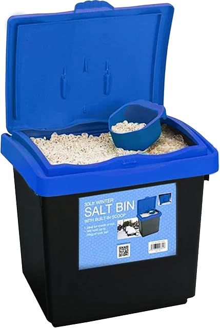 Rock Salt Storage Bin - Grit Spreading Store Plastic Container Box with Scoop for Rock Salt or White Salt for De-icing Paths and Driveways (30 LITRE)