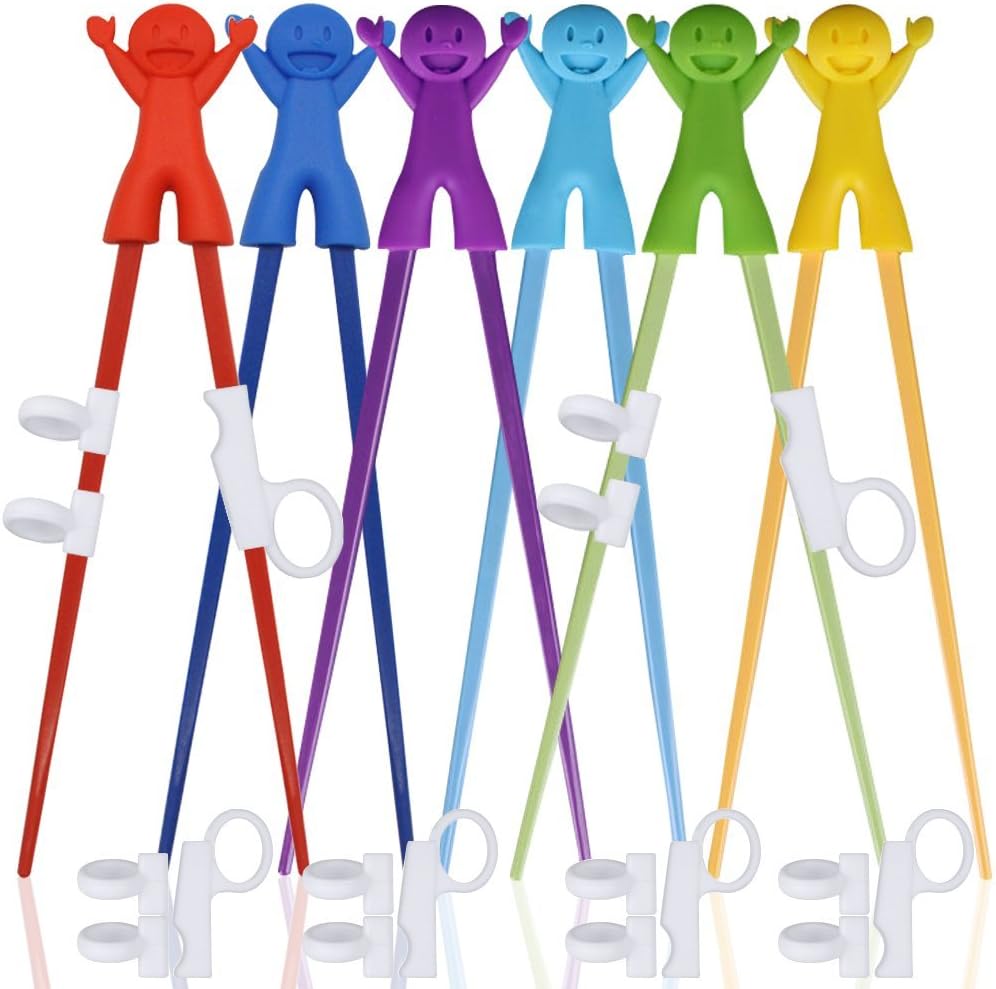6 Pairs of Easy-to-Use Training Chopsticks with Helpers, SourceTon's Training Chopstick for Right or Left-Handed Kids Teens Adults Beginners.- Smile