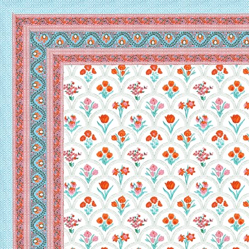 Image of DE CAMA Since 1997 | 100% Cotton 300 TC Premium King Size Bedsheet for Double Bed (90 x 108 Inch) with 2 Pillow Covers Set (17 x 27 Inch) Hand Block Printed Bedsheet Set - Orange