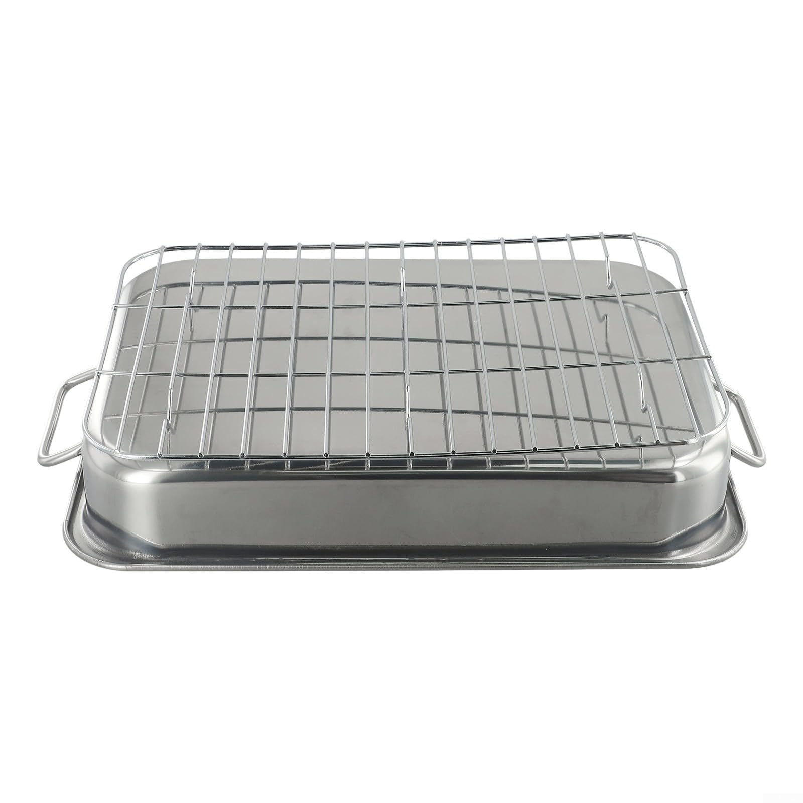 Grande teglia da forno in acciaio inox con griglia a V, design per carne e verdure, 36 x 26 cm (33 x 23 x 5 cm)