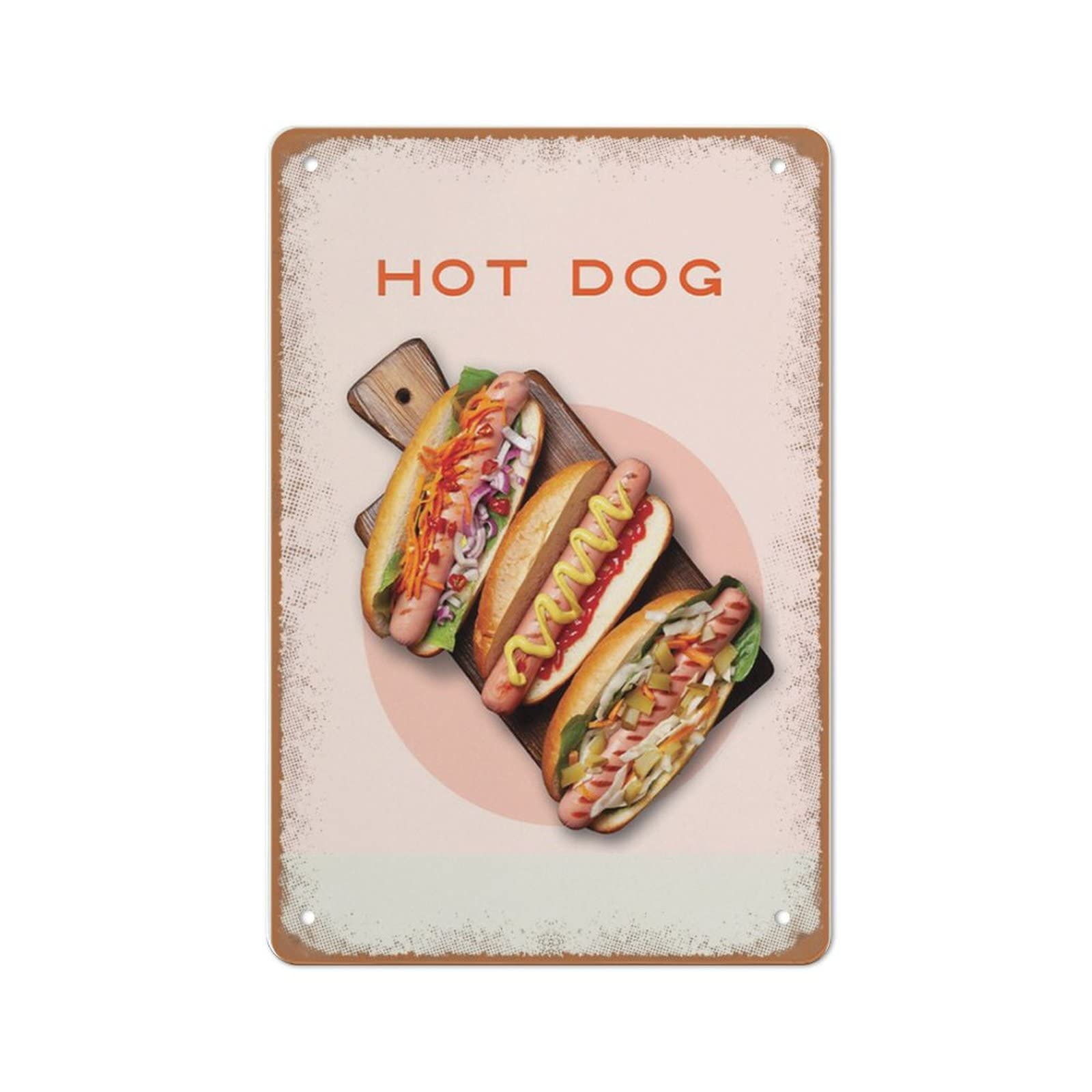 SUPERDANT Cartello In Latta Hot Dog Targa In Metallo Fast Food Insegne Vintage Cucina Retro Segnali Vintage Segno Poster per Ristorante Decorazione per Bar Caffè 30x20cm