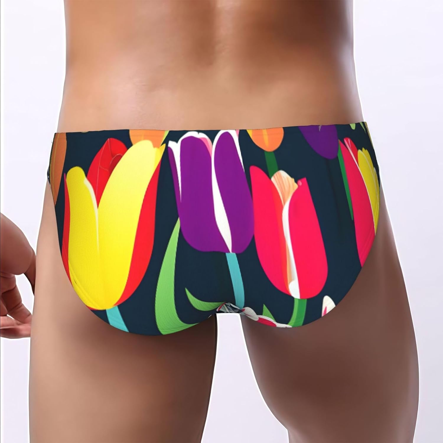 Colorful Tulips Print Mens Underwear Soft Mens Bikini Briefs With Pouch Tagless Briefs For Men Perfect For Daily Wear