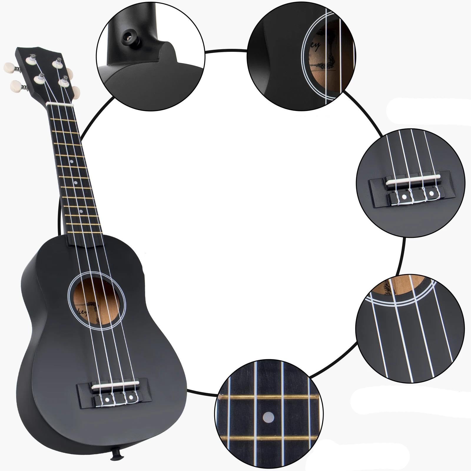 Ukulele Ukulele Tenor 21 Zoll Ukulele Anfänger Ukulele Regenbogen Saiten Set Mit Gurt Stoff Stimmgerät Tasche Picks(Black)