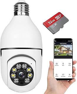 Light Bulb Camera,Wireless Wifi Light Bulb Camera Security Camera with 32G Memory, Home 5G WiFi 360 Panoramic IP Surveillance Camera with Human Motion Detection and Alarm,Two-Way Audio Night Vision