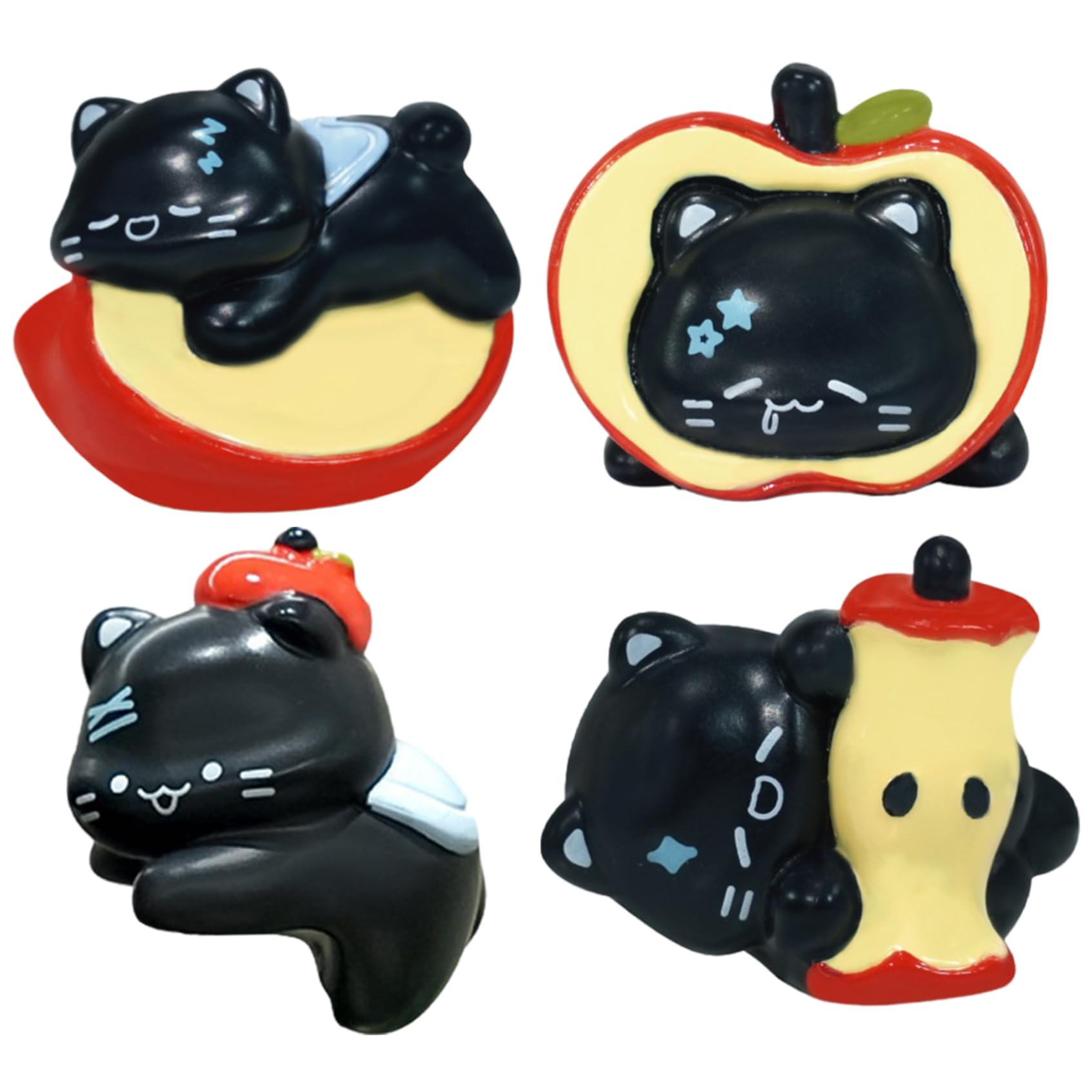 Monetais Black 4Pcs Mini Cat Figurines Monitor Buddy Cute Resin Computer Monitor Decor With Groove Design Cute Desk Car Figurines Dashboard Decor