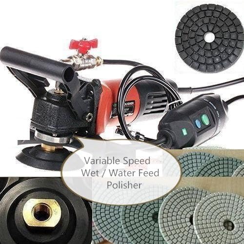 Wet Polisher Variable Speed 1000 Watt (2 handle 3 Extra Carbon Brush) 5" Diamond Polishing pad 12+1 for granite marble glass concrete Tuff Buff natural stone polishing cut grinding re-condition