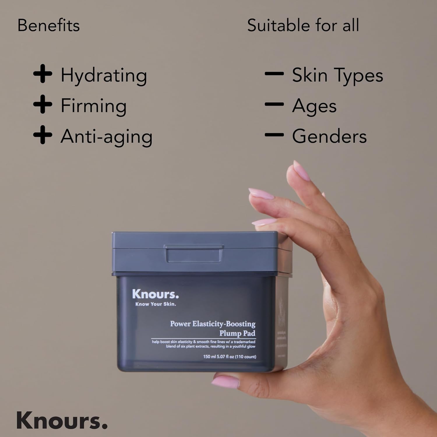 Knours Plump Pad | Natural Plant | Smooth Lines, Firming, Elasticity | Collagen Support | 2-in-1 Toner Pad + Face Mask | Holy Basil | Power Elasticity-Boosting | All Skin | 110 Count | 185ml/6.25oz - Image 3