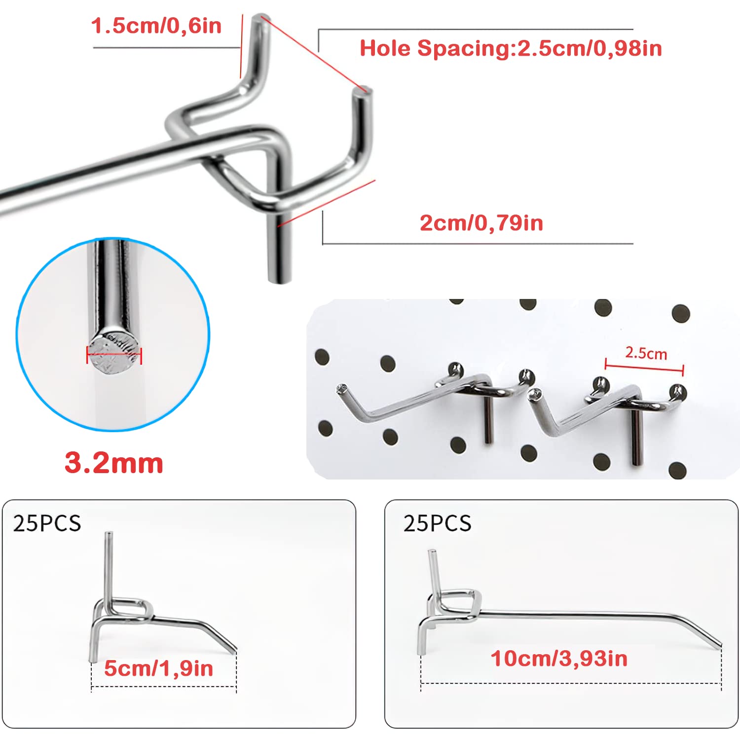 50 Pcs Tablero Perforado Accesorios, Ganchos Para Tablero Perforado, Accesorios Para Tablero Perforado, Para Exposición En Comercios, Colgar Mercancías, Clasificar Herramientas (5cm+10cm)