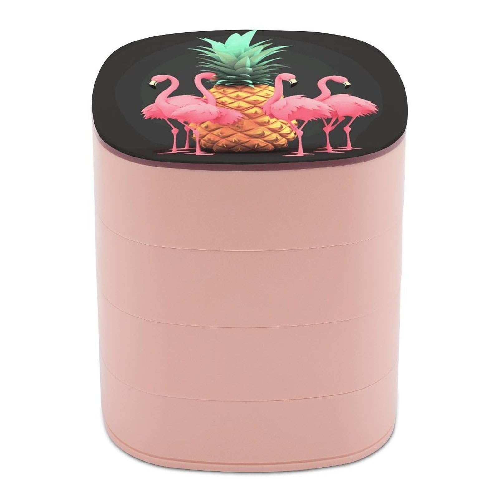FekiLoot Pineapple Flamingos Jewelry Box 4-Layers Rotatable Jewelry Organizer Storage Box with Mirror Cute Travel Jewelry Case Portable Earring Holder Organizer for Ring Necklace Bracelet