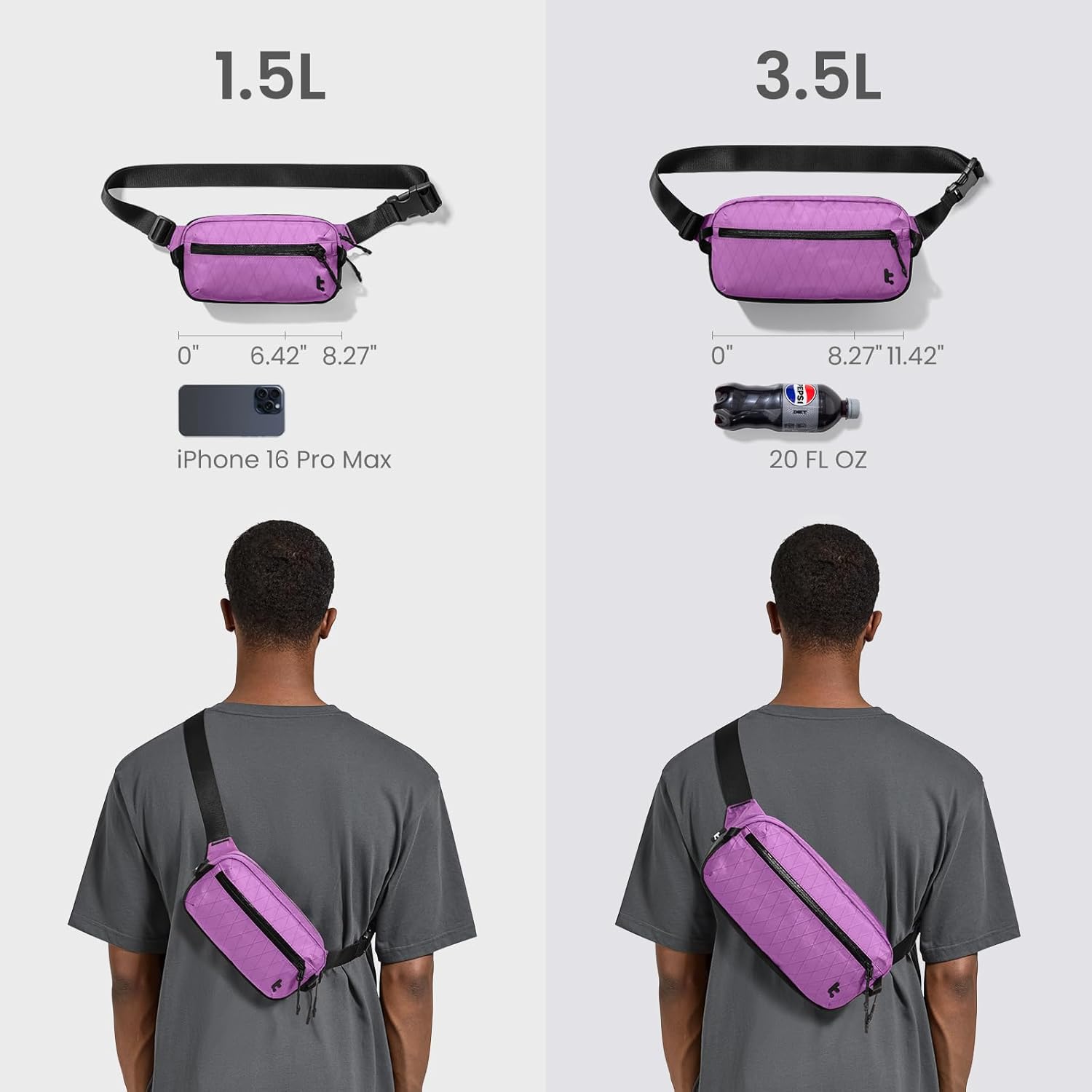 tomtoc 1.5L X-Pac Sling Bag with RFID Blocking, Crossbody Bag Minimalist Chest Shoulder Pack for Men/Women, Water-resistant Lightweight Casual Funny Pack for Travel, Daily Commute - Image 2